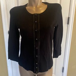 WHBM Black Snap Up Ribbon Accents Sweater 3/4 Sleeves - L